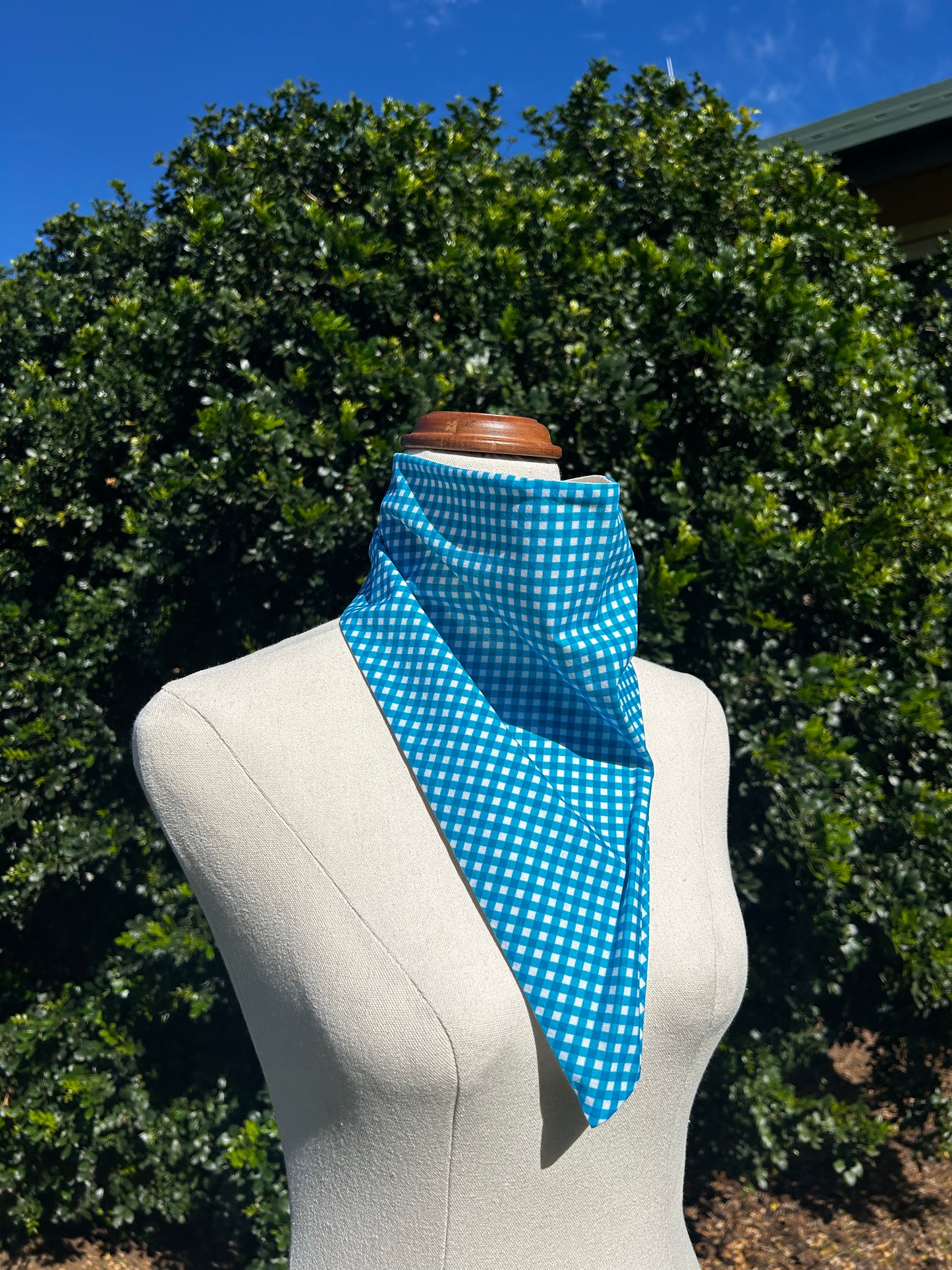 Blue Gingham & White Reversible Neck Scarf