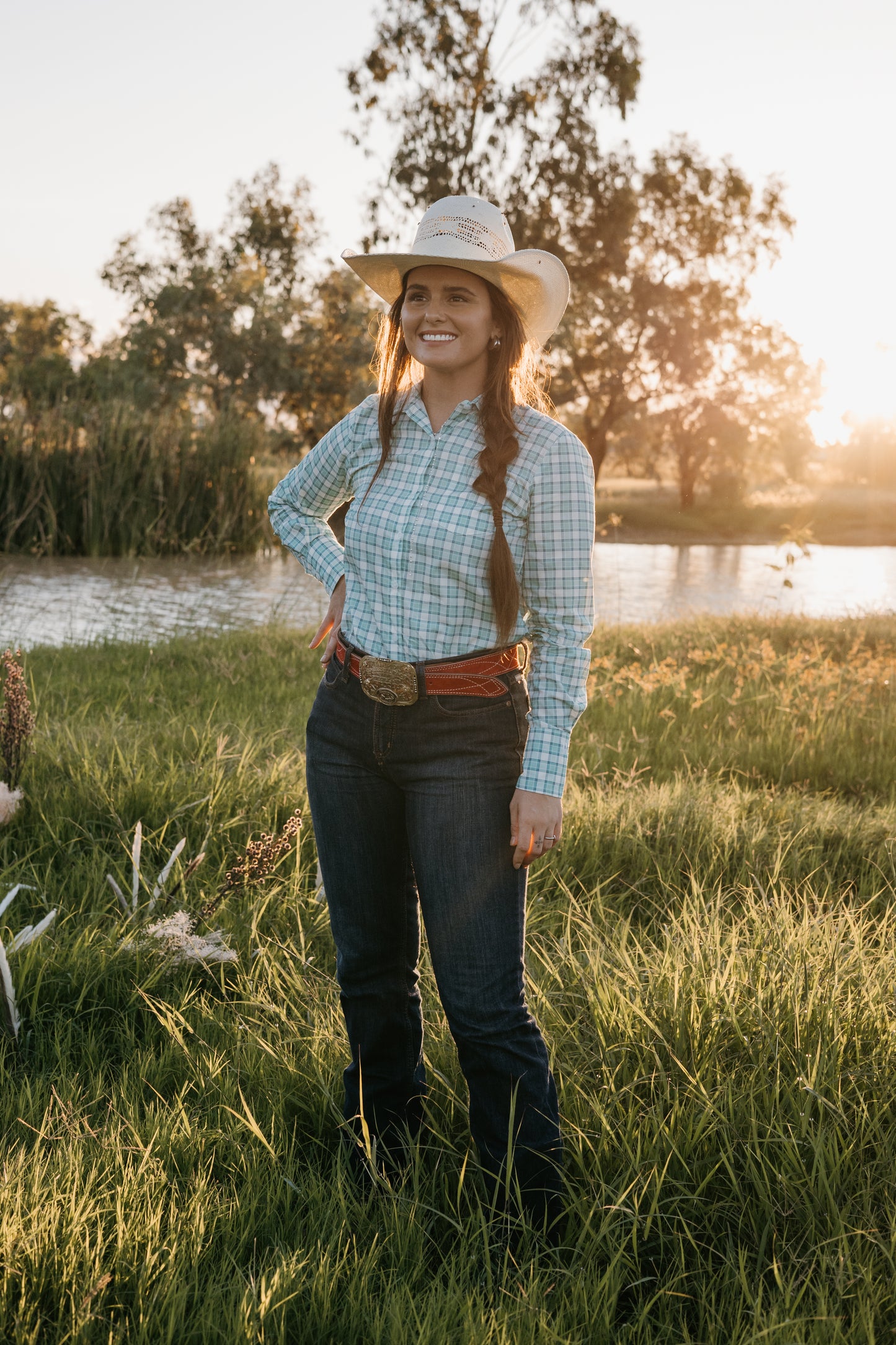 Wylder Button - Up Turquoise Check