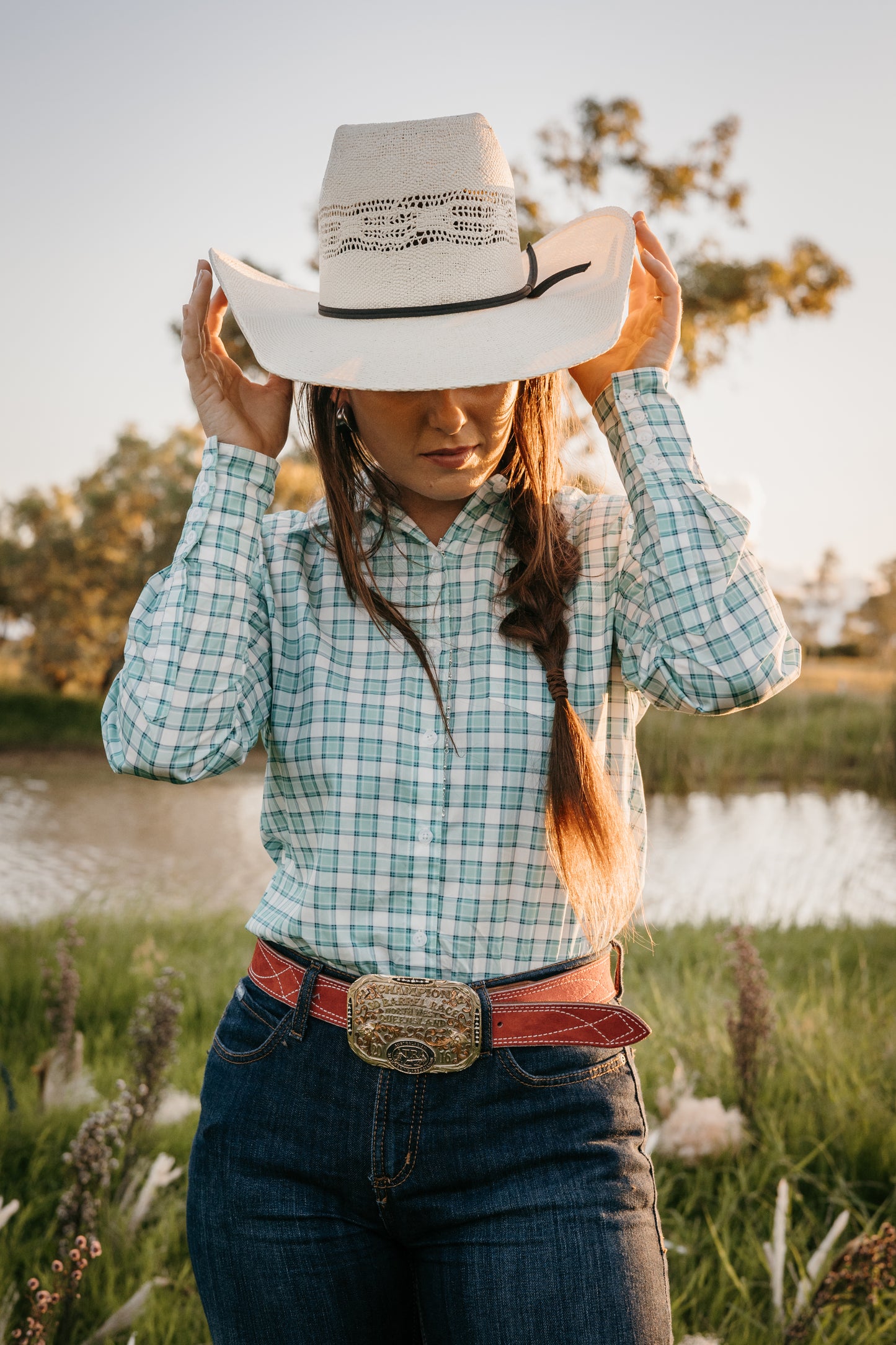 Wylder Button - Up Turquoise Check