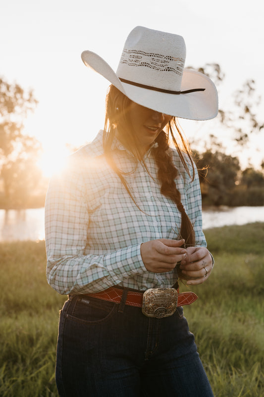 Wylder Button - Up Turquoise Check