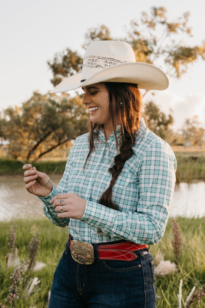 Wylder Button - Up Turquoise Check