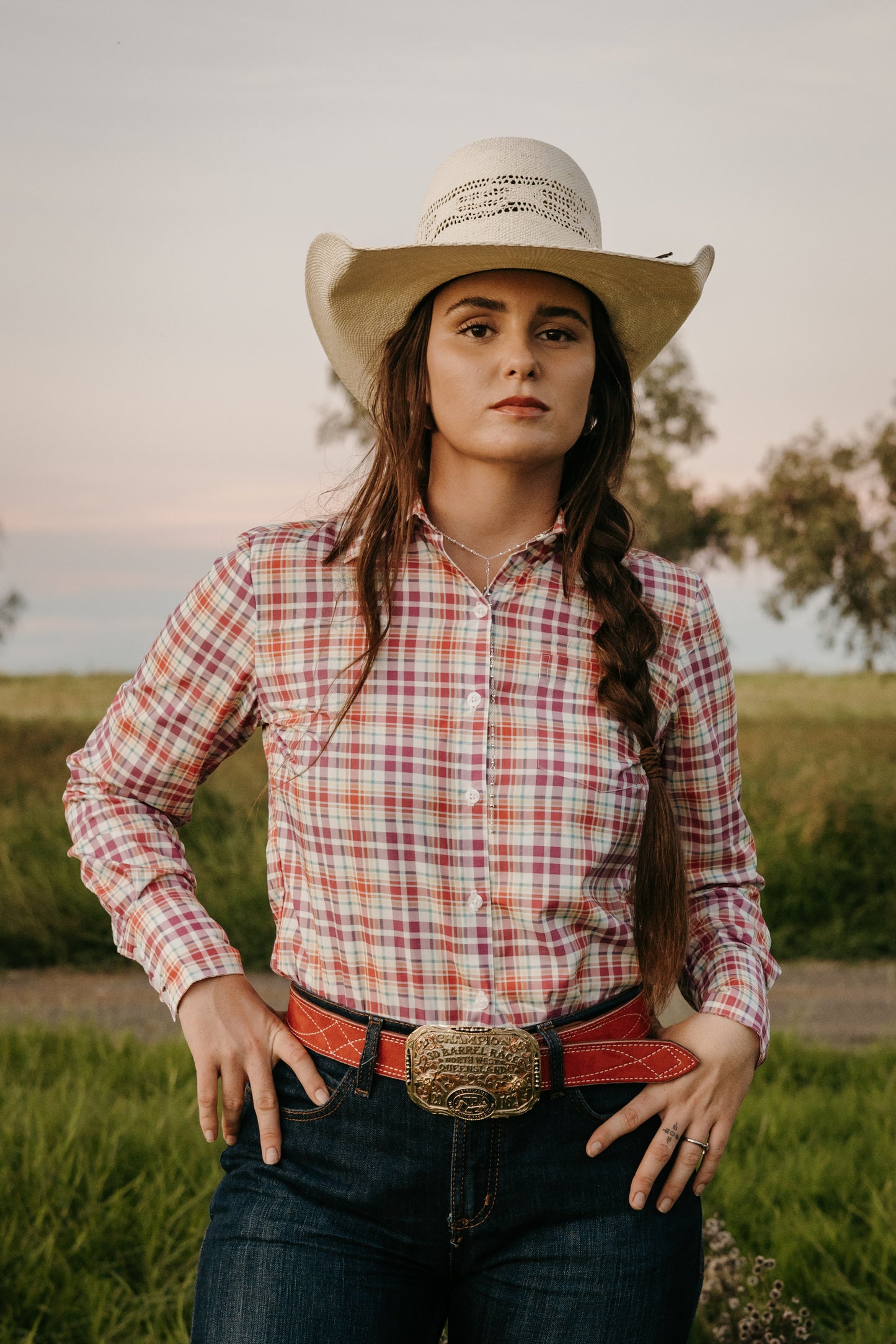 Wylder Button - Up Magenta Check