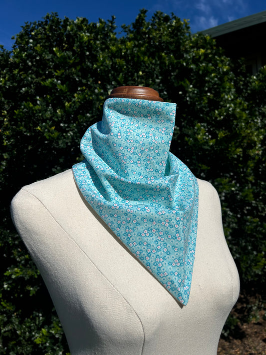 Blue/Pink Floral & White Reversible Neck Scarf