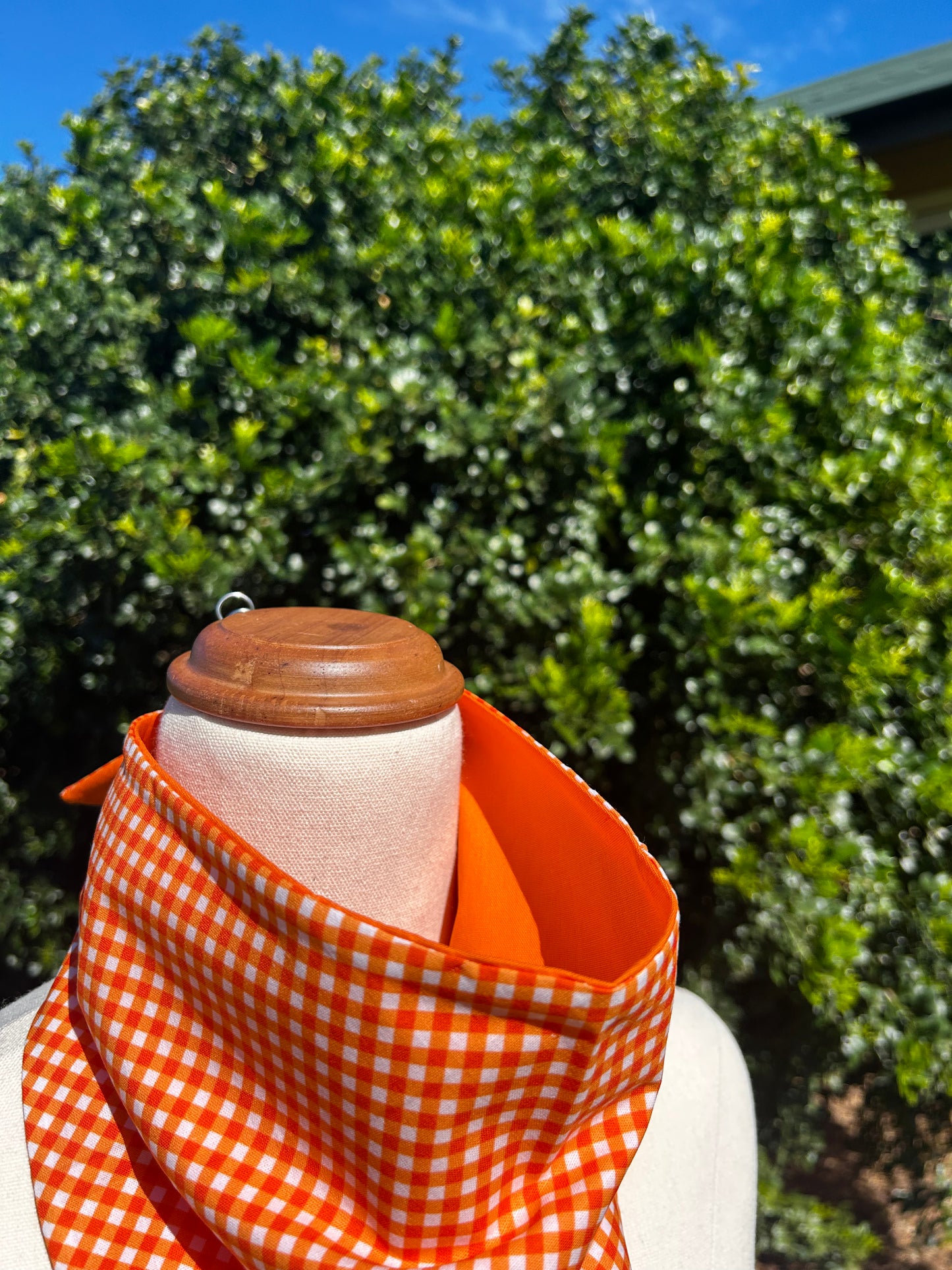 Orange Gingham & Orange Reversible Neck Scarf