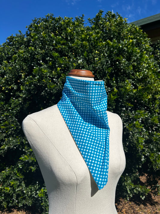 Blue Gingham & White Reversible Neck Scarf