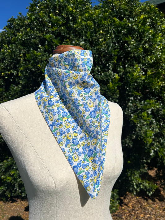 Blue/Yellow Floral & Cream Reversible Neck Scarf